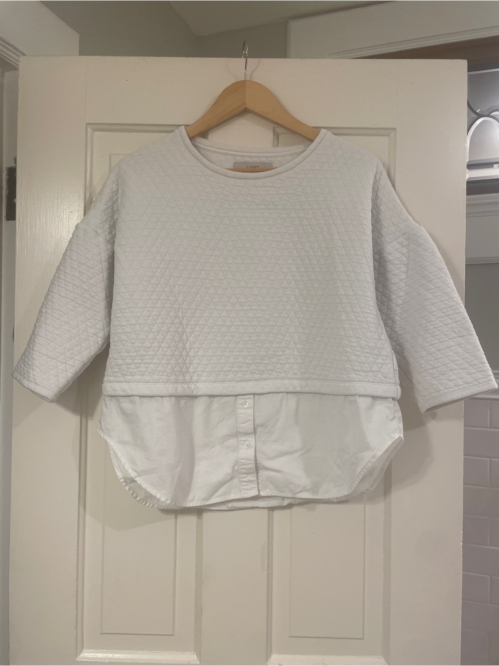 LOFT White Quilted Layered-Look Pullover Size M